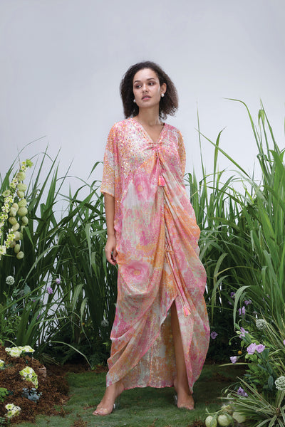 Archana Shah Shimmer Wild Flower Cowl Kaftan indian designer wear online shopping melange singapore