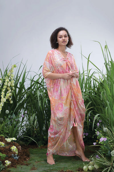 Archana Shah Shimmer Wild Flower Cowl Kaftan indian designer wear online shopping melange singapore