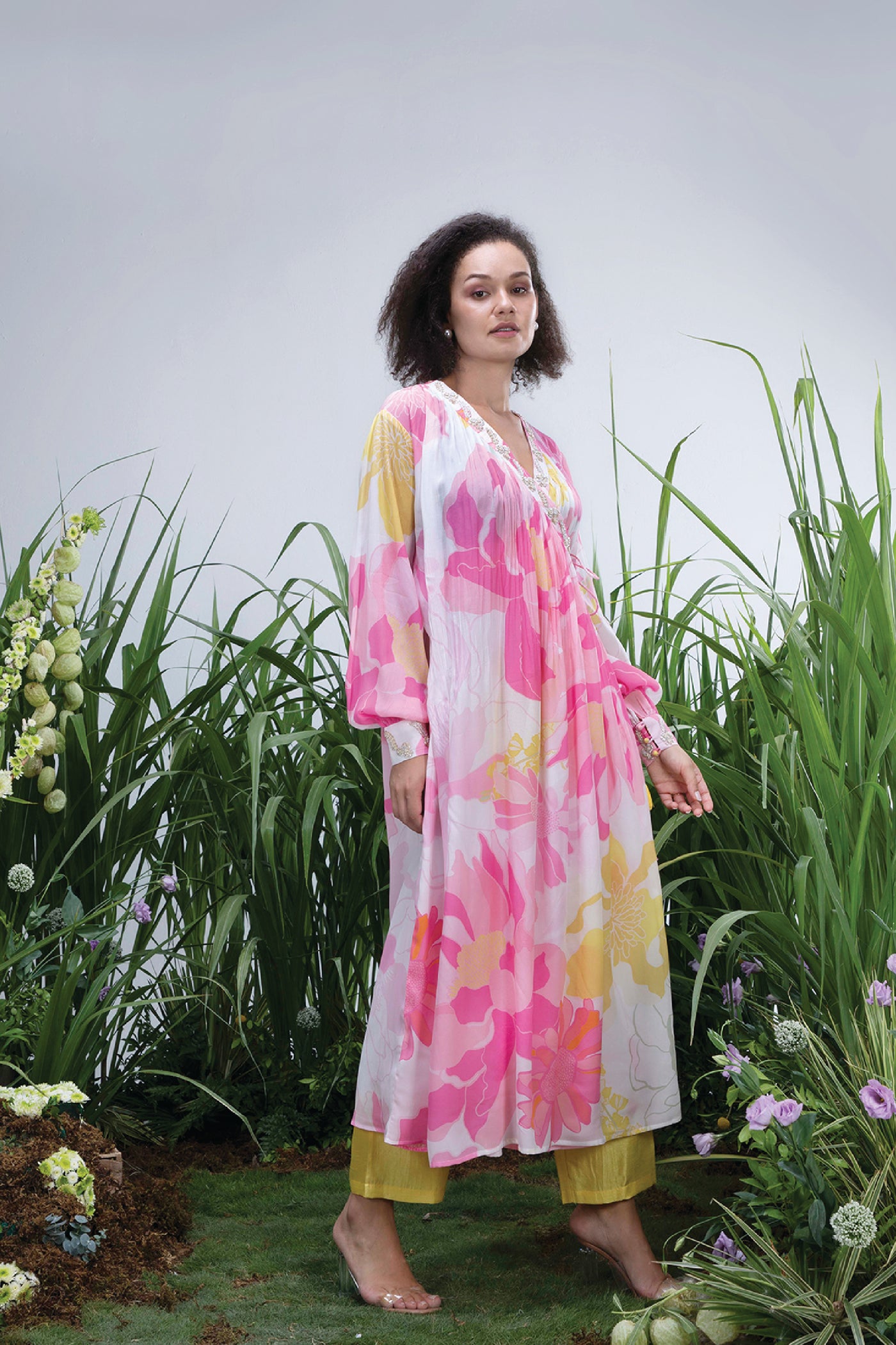 Archana Shah Wild Flower Anghrakha Maxi With Pants indian designer wear online shopping melange singapore