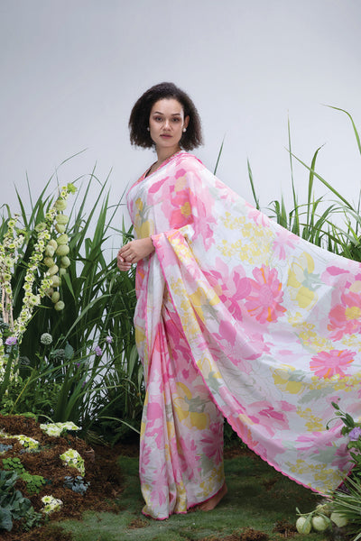 Archana Shah Wild Flower Satin Saree indian designer wear online shopping melange singapore