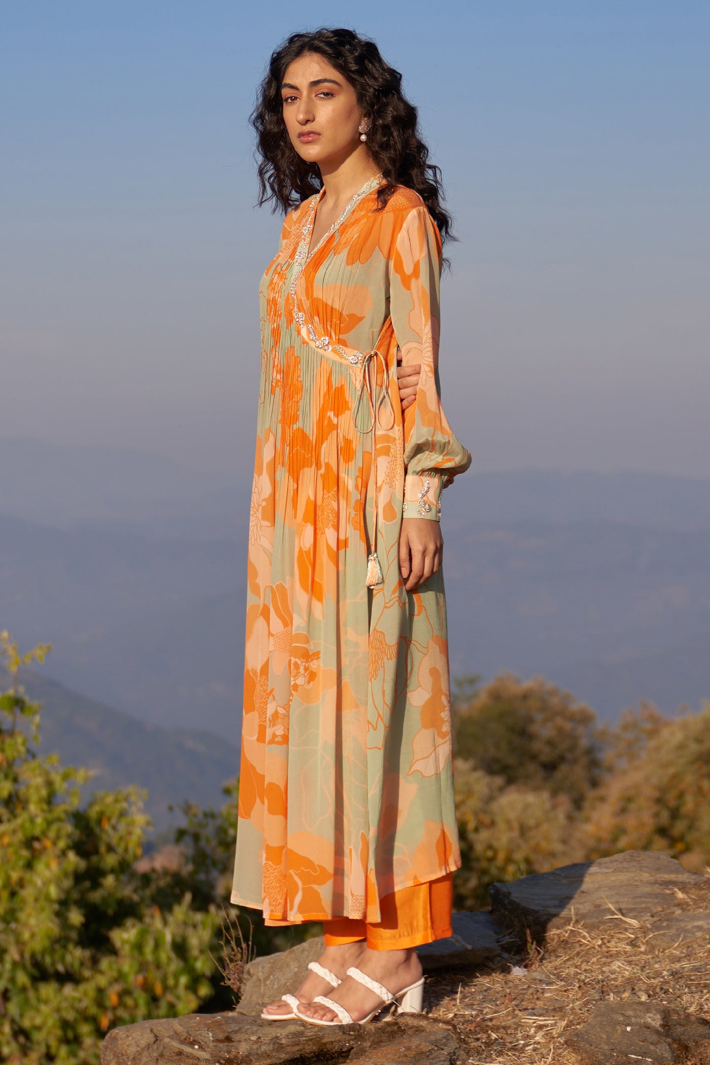 Archana Shah Wild Flower Angrakha Maxi With Pants indian designer wear online shopping melange singapore