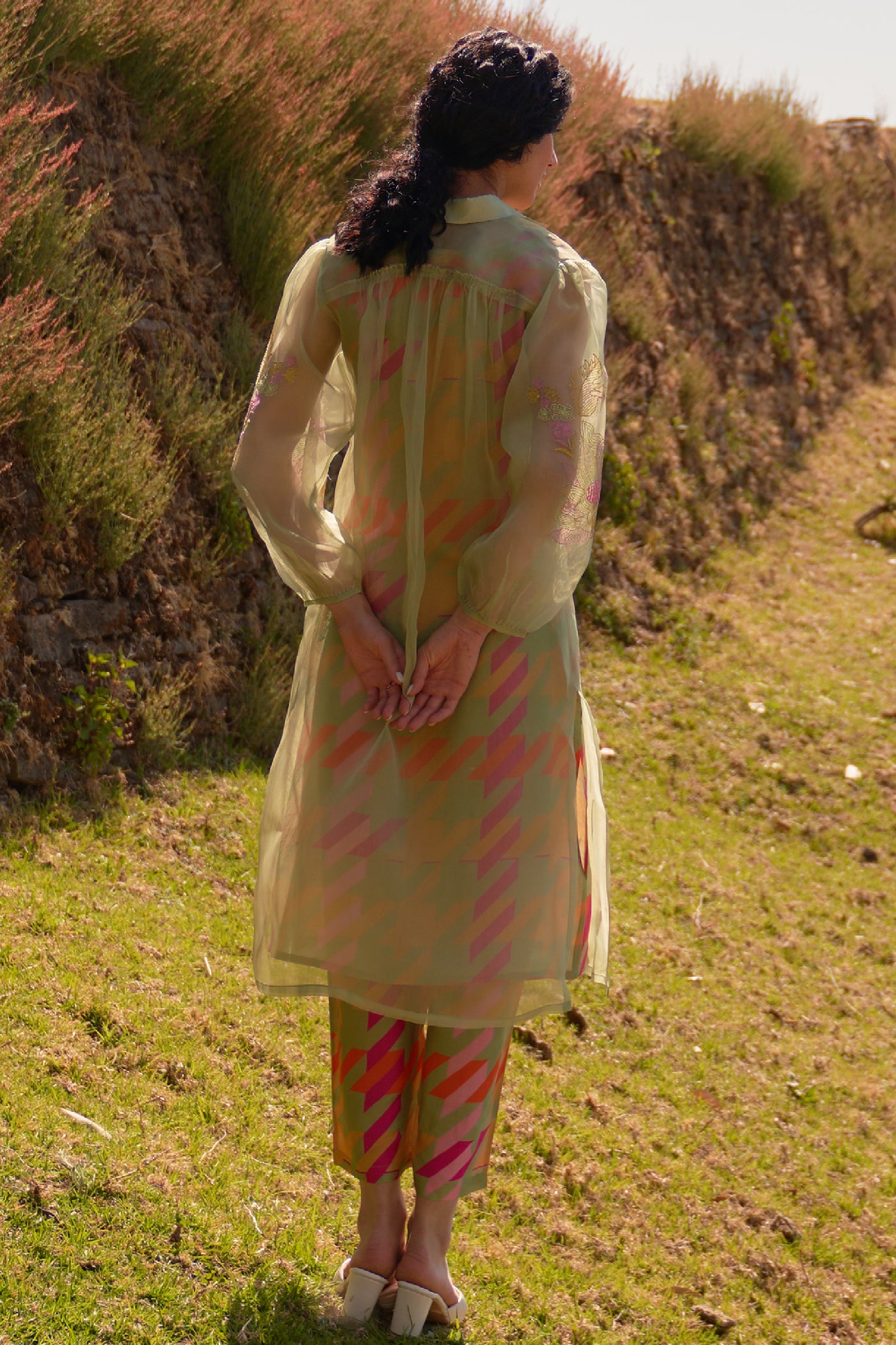 Archana Shah Wild Flower Organza Double Layer Set indian designer wear online shopping melange singapore