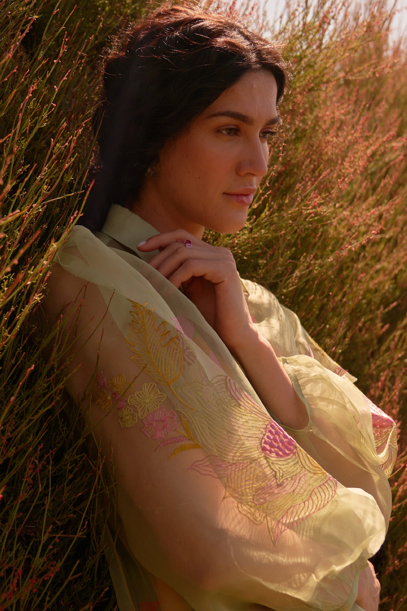 Archana Shah Wild Flower Organza Double Layer Set indian designer wear online shopping melange singapore