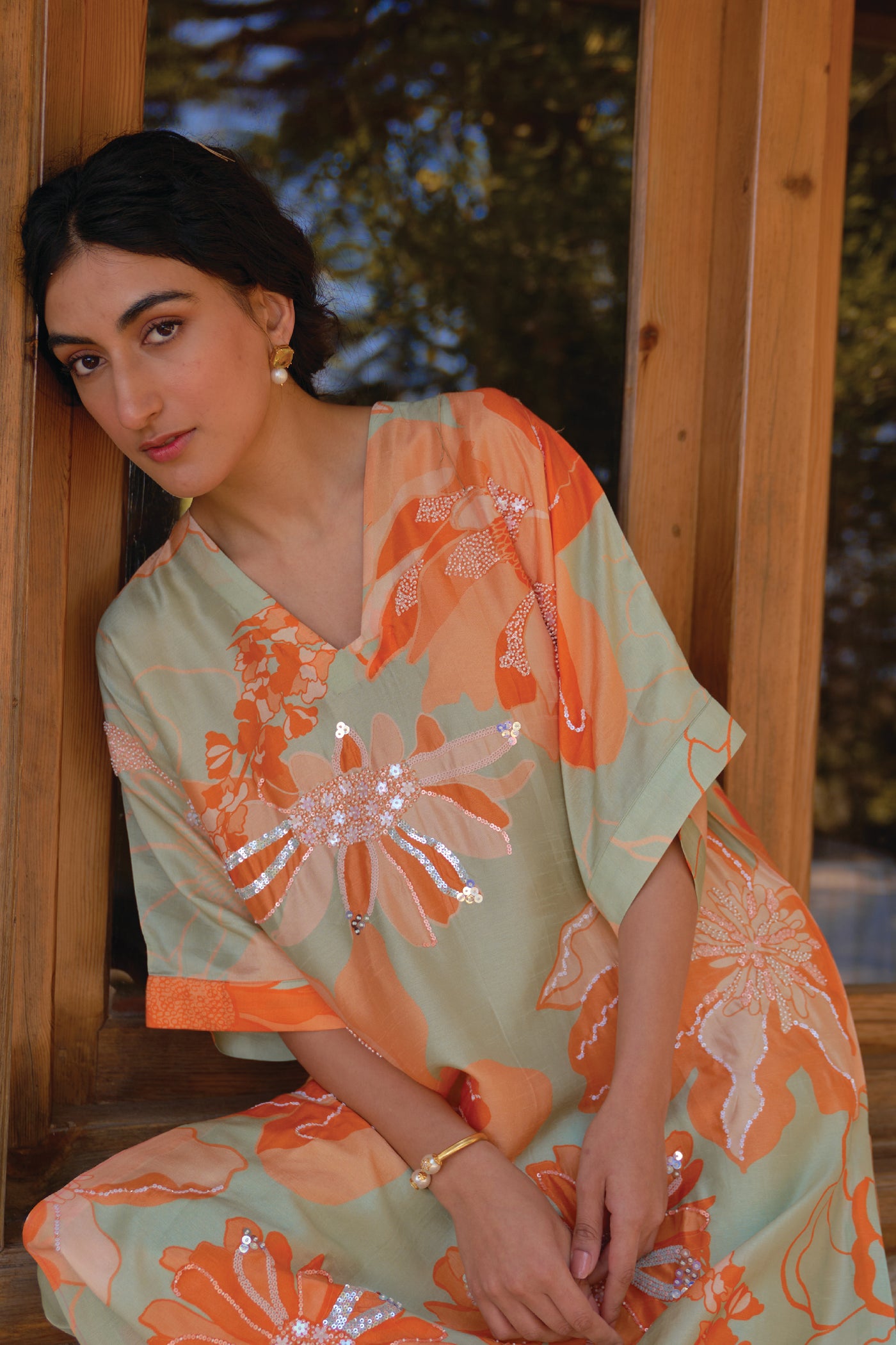 Archana Shah Wild Flower Oversize Kurta Set indian designer wear online shopping melange singapore