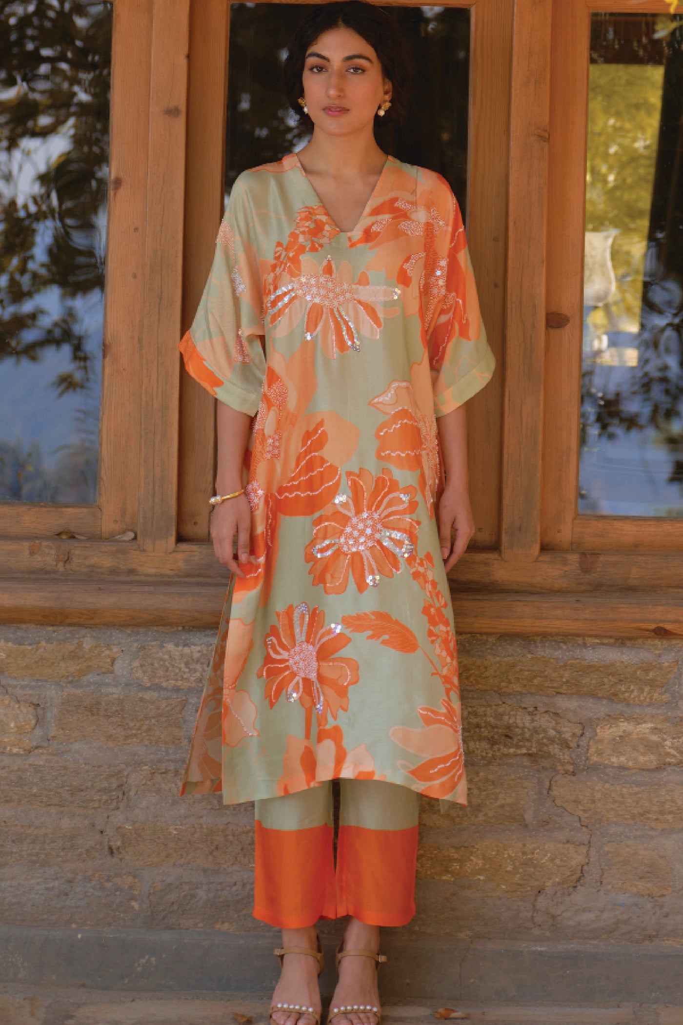 Archana Shah Wild Flower Oversize Kurta Set indian designer wear online shopping melange singapore