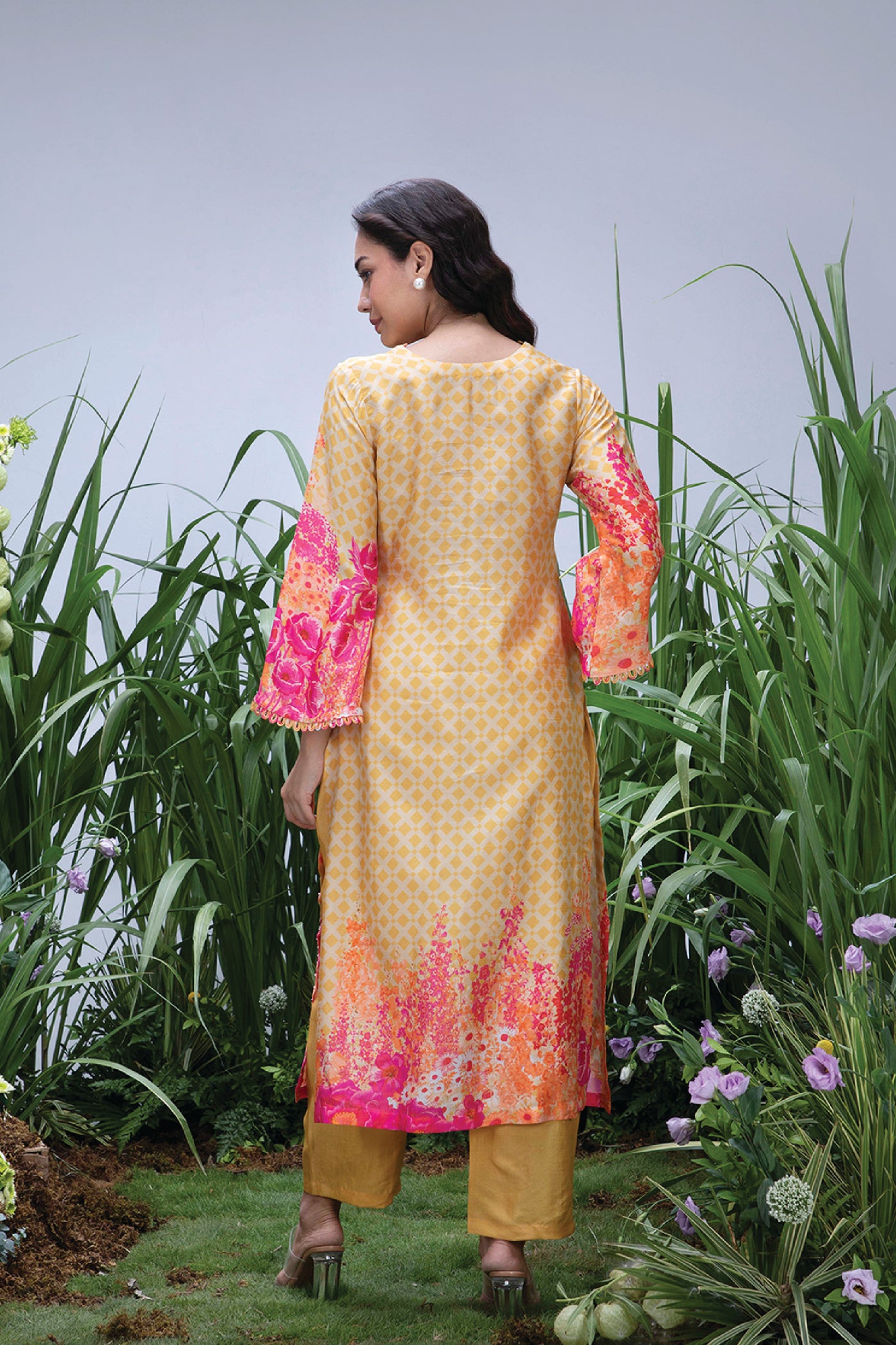 Archana Shah Wild Flower Bell Sleeves Kurta Set indian designer wear online shopping melange singapore