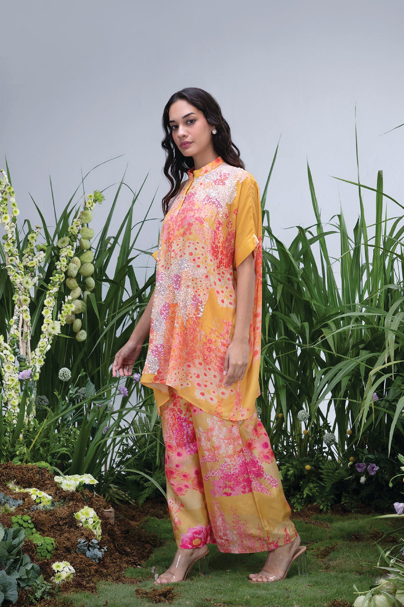 Archana Shah Wild Flower Oversize Shirt Set indian designer wear online shopping melange singapore