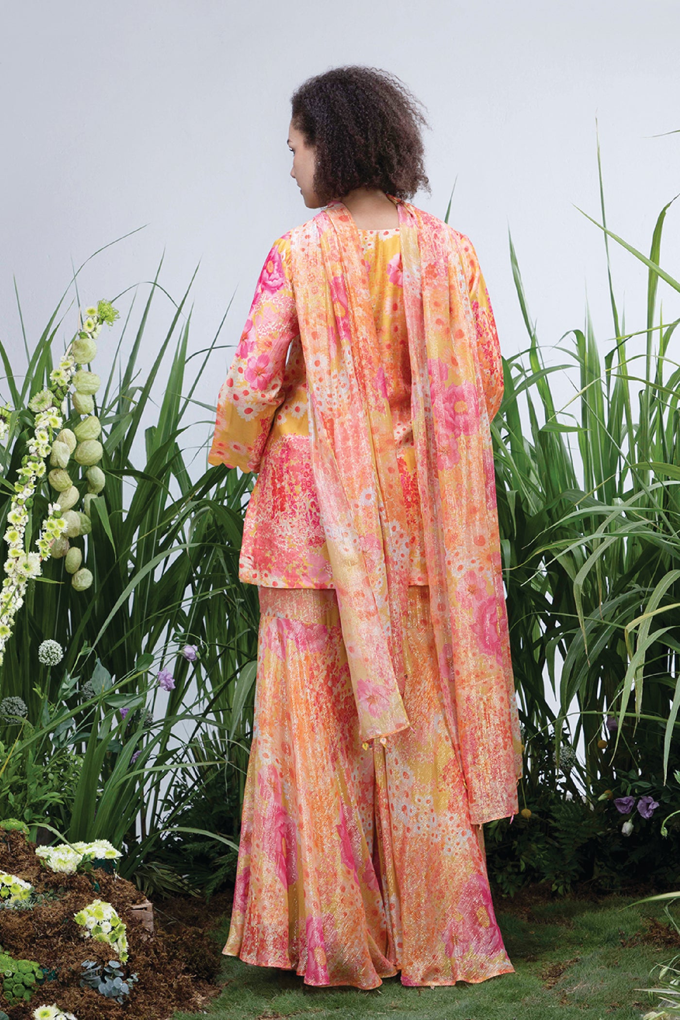 Archana Shah Wild Flower Scalloped Neck Sharara Set indian designer wear online shopping melange singapore