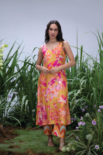 Archana Shah Wild Flower Sleeveless Kurta Set indian designer wear online shopping melange singapore