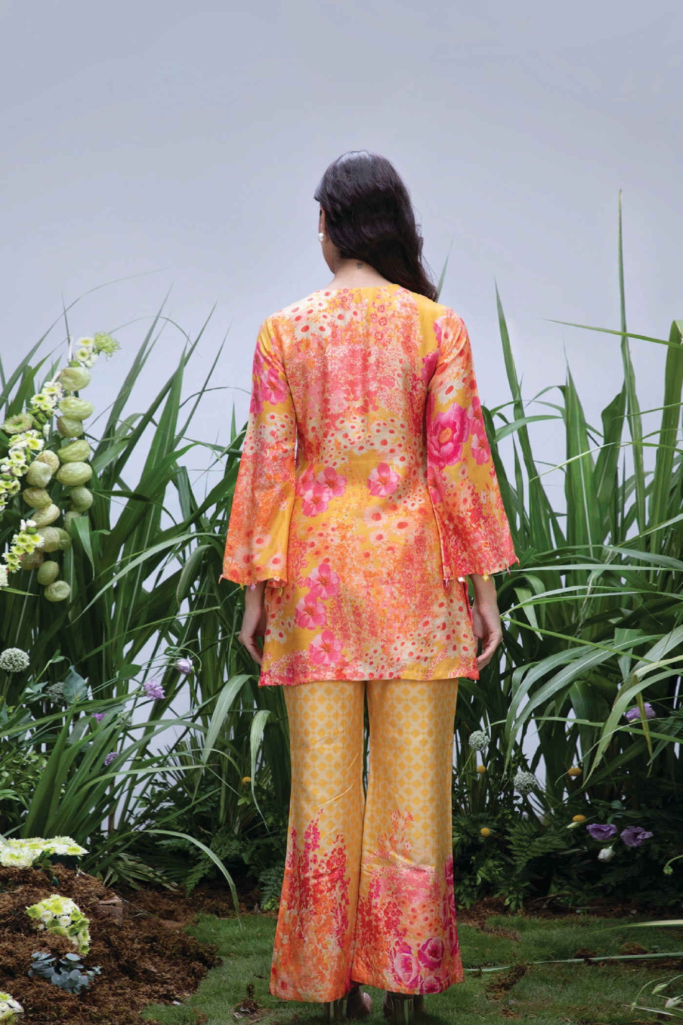 Archana Shah Yellow Wild Flower Yoke Zardozi Sharara Set indian designer wear online shopping melange singapore