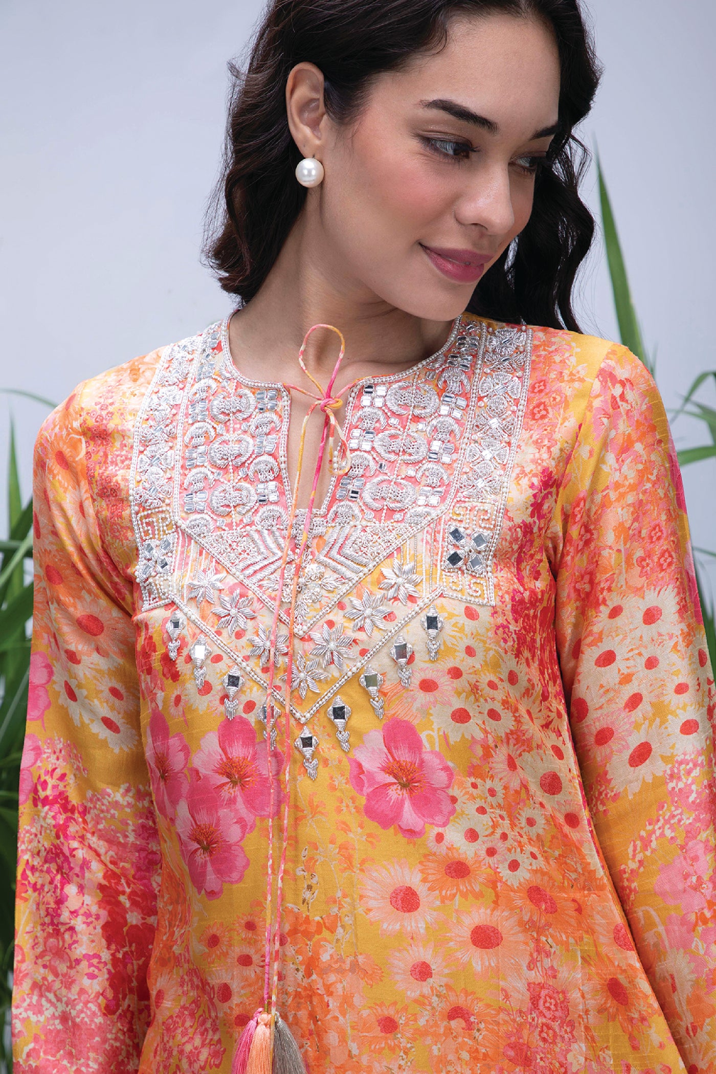 Archana Shah Yellow Wild Flower Yoke Zardozi Sharara Set indian designer wear online shopping melange singapore
