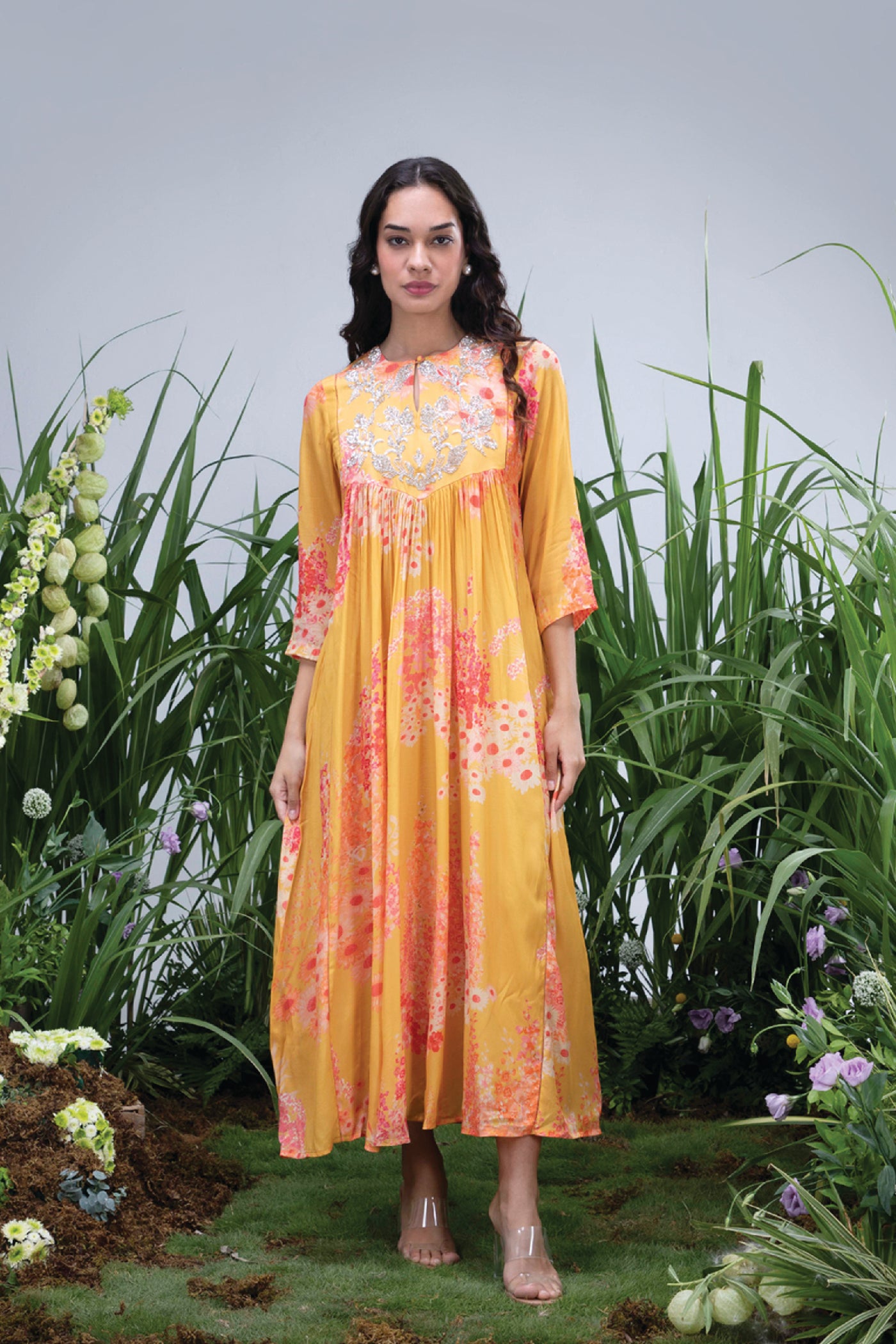 Archana Shah Yoke Wild Flower Zardozi Yoke Maxi indian designer wear online shopping melange singapore