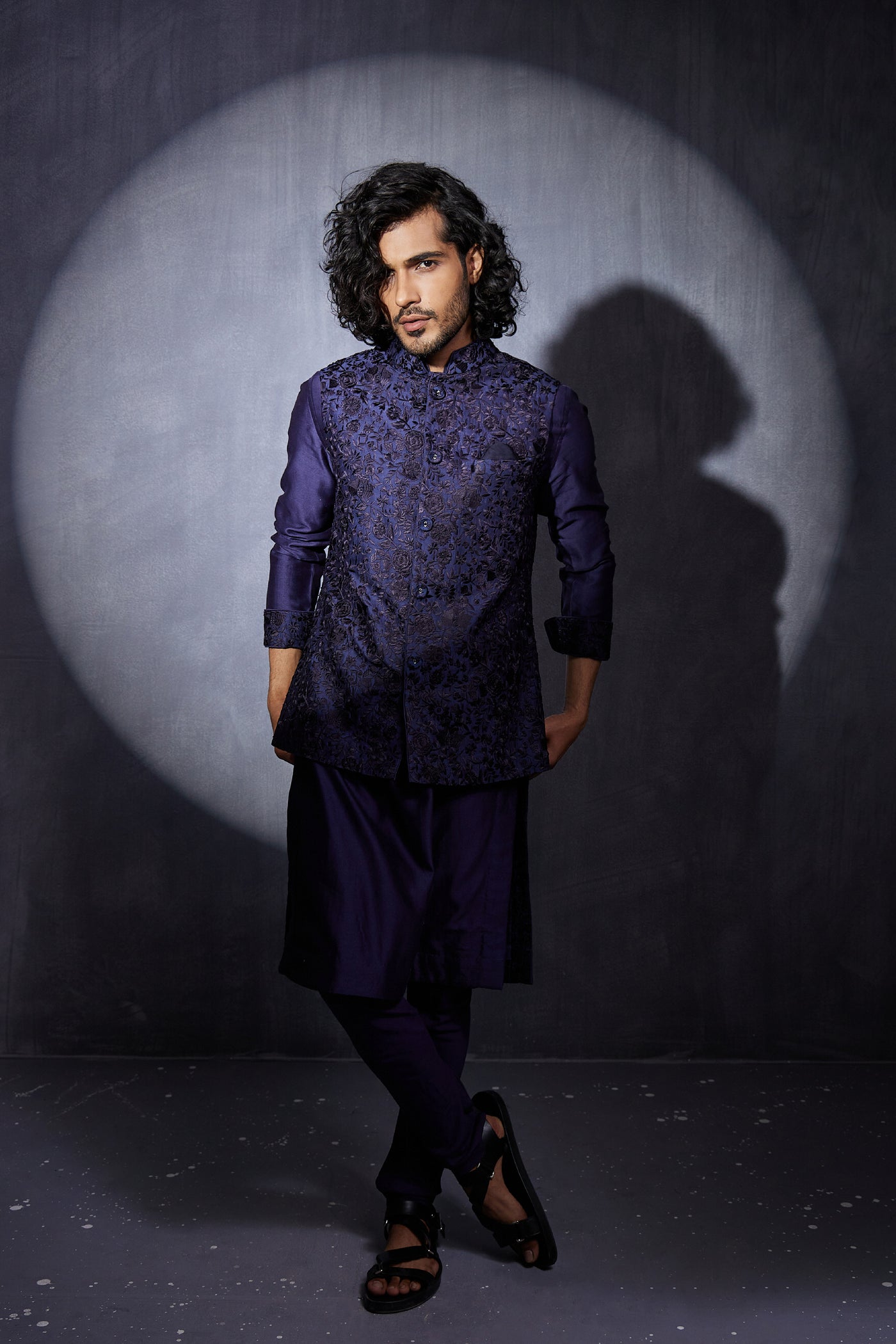 Arjan Dugal Chanderi Silk Kurta Set With Straight Hem Indian designer wear online shopping melange singapore