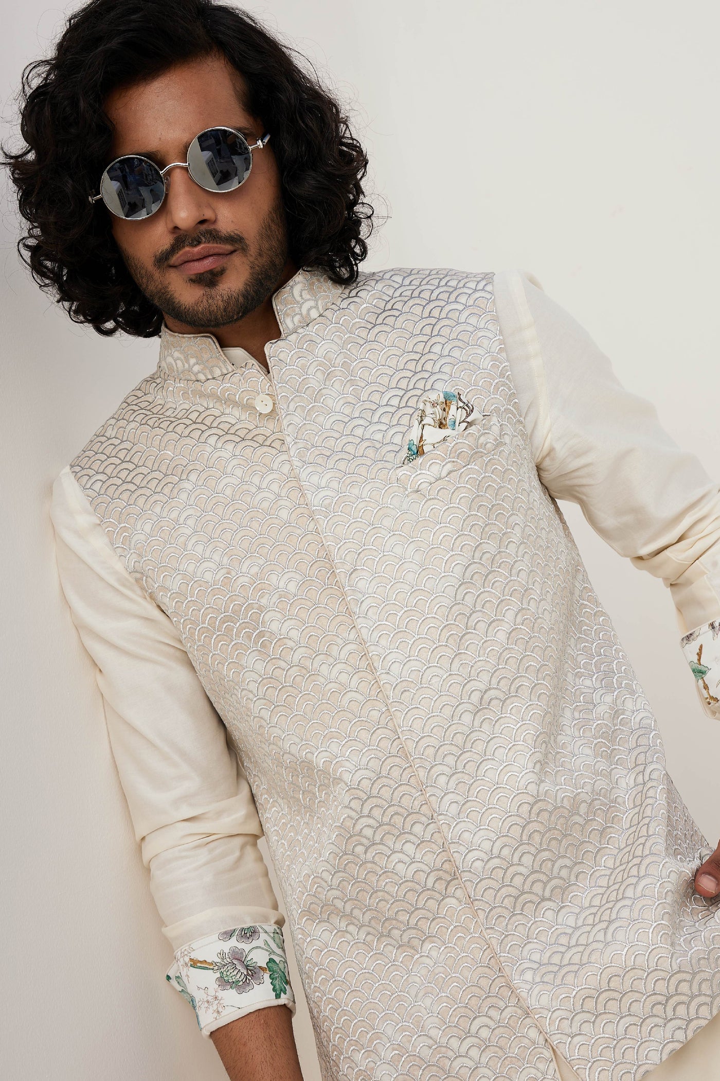 Arjan Dugal Chanderi Silk Kurta With Off Pant Indian designer wear online shopping melange singapore