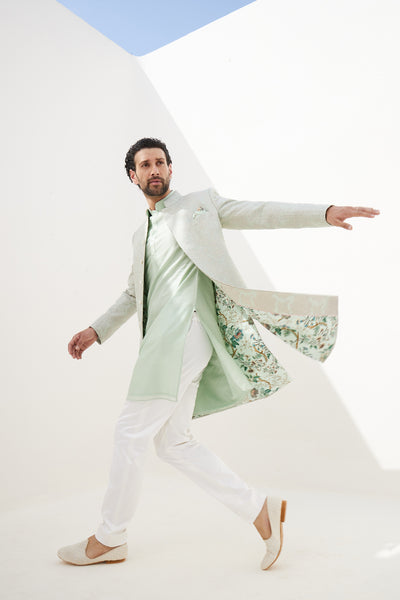 Arjan Dugal Banarasi Double Scallop Achkan kurta With Off White Pant Indian designer wear online shopping melange singapore