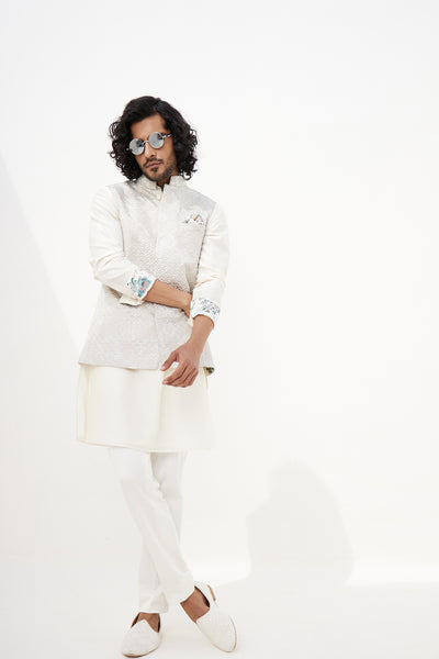 Arjan Dugal Banarasi Double Scallop Nehru Jacket Indian designer wear online shopping melange singapore