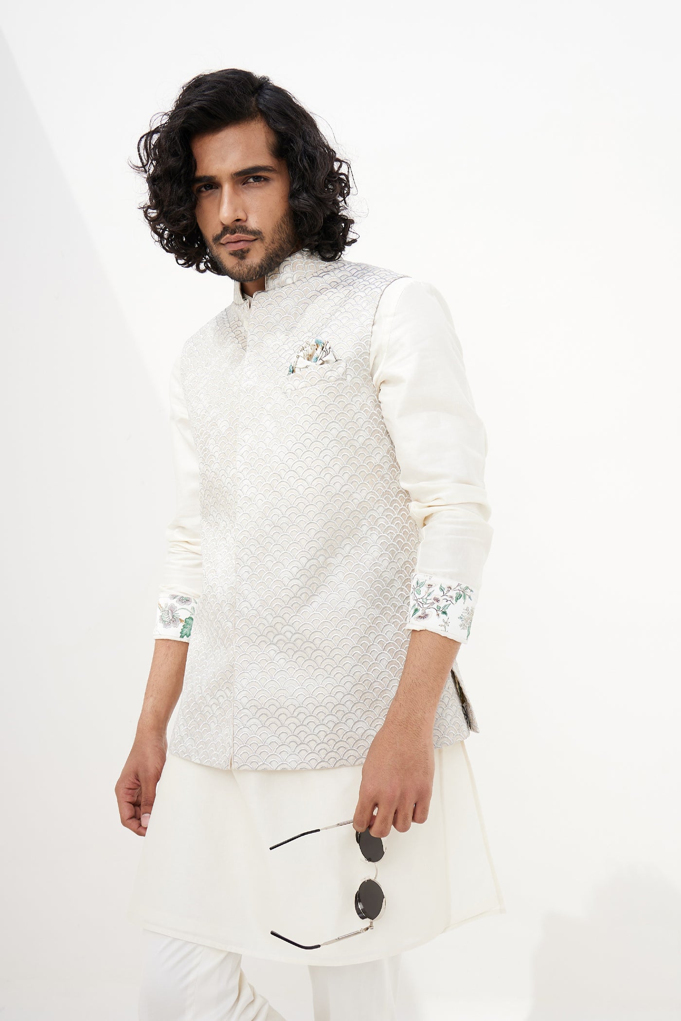 Arjan Dugal Banarasi Double Scallop Nehru Jacket Indian designer wear online shopping melange singapore