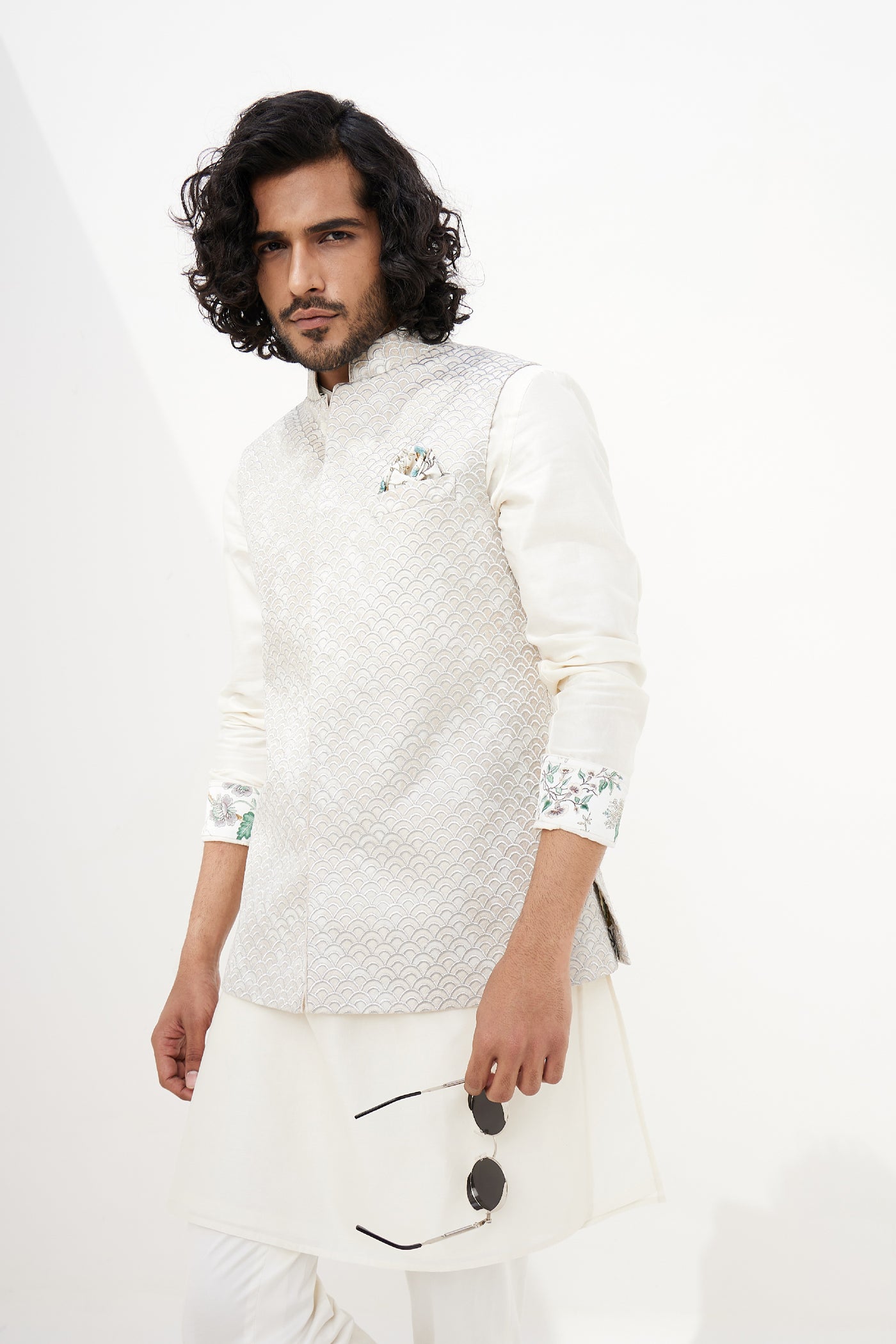 Arjan Dugal Chanderi Silk Kurta With Off Pant Indian designer wear online shopping melange singapore