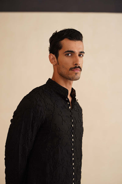 Arjan Dugal Beads FLB Kurta Black Set indian designer wear online shopping melange singapore 