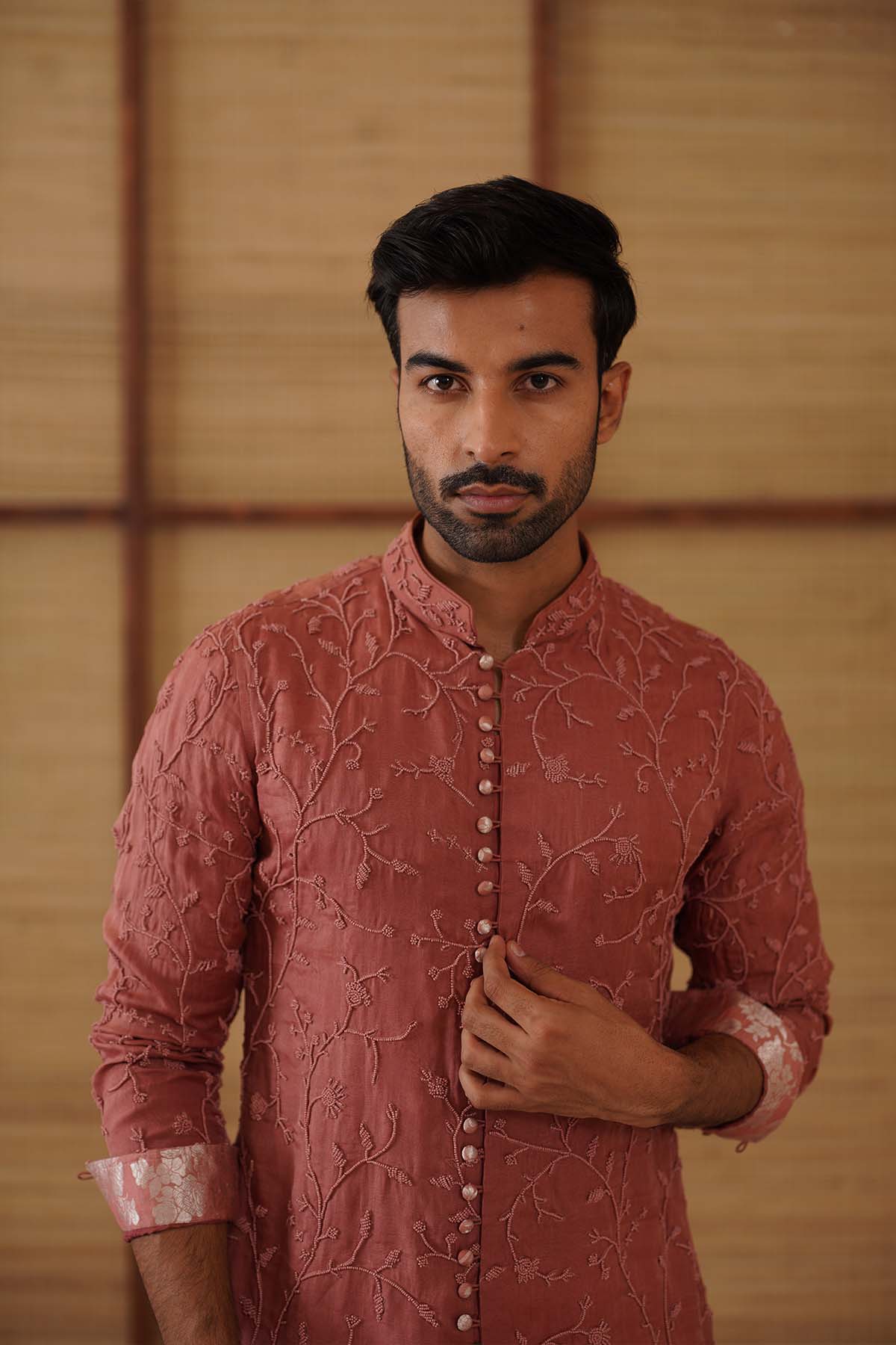 Arjan Dugal Beads FLB Kurta Terracotta Set indian designer wear online shopping melange singapore 