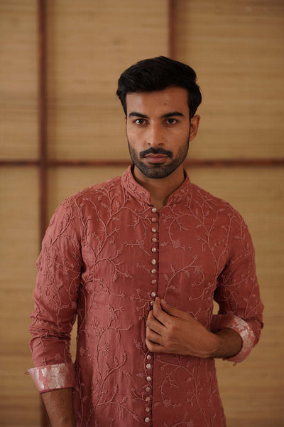 Arjan Dugal Beads FLB Kurta Terracotta Set indian designer wear online shopping melange singapore 