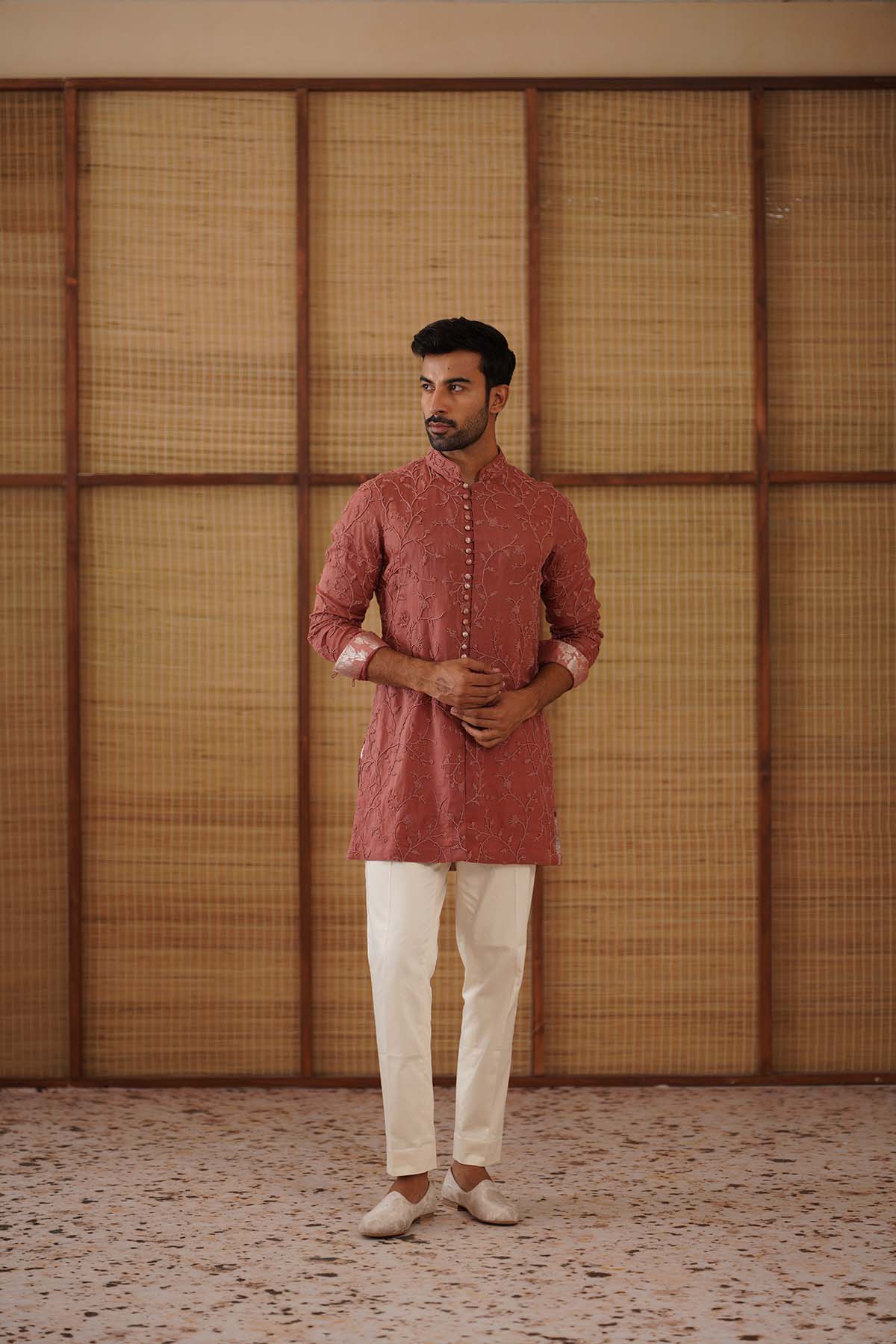 Arjan Dugal Beads FLB Kurta Terracotta Set indian designer wear online shopping melange singapore 