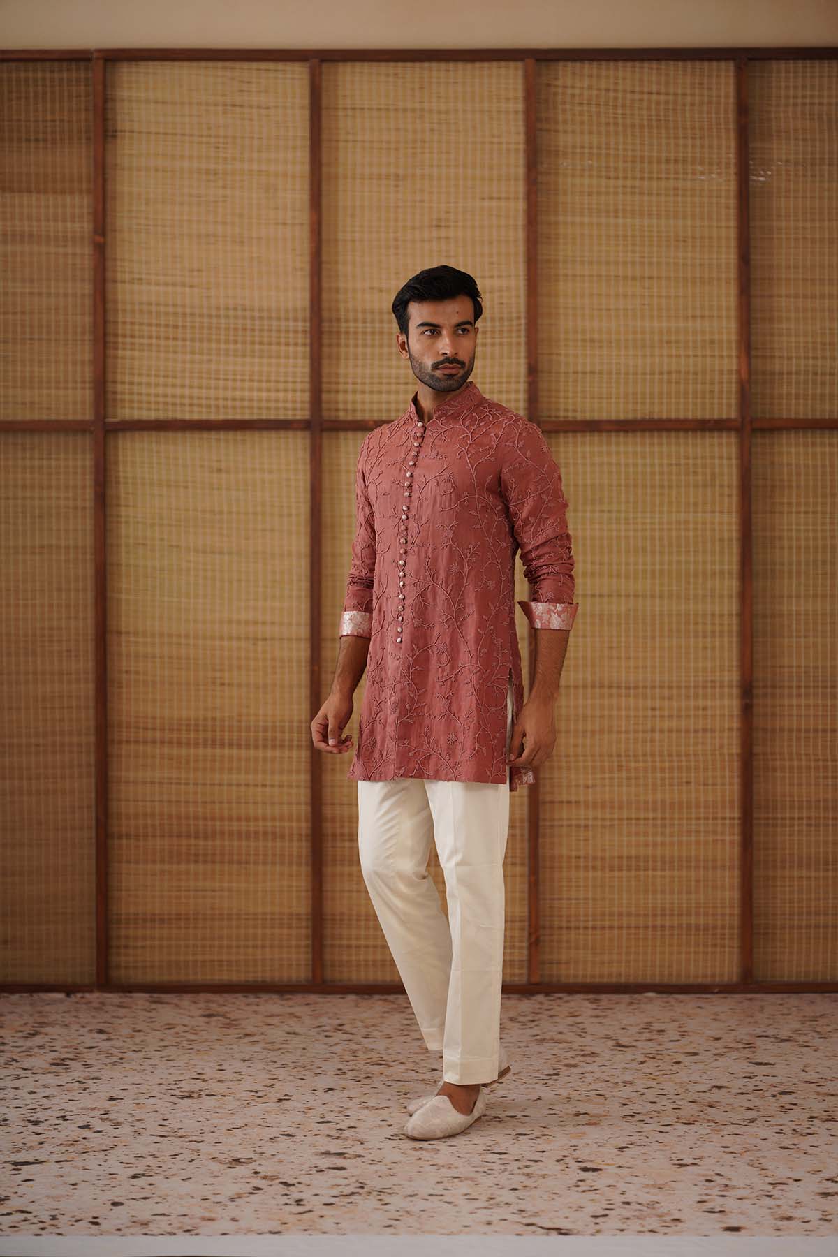 Arjan Dugal Beads FLB Kurta Terracotta Set indian designer wear online shopping melange singapore 