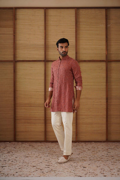 Arjan Dugal Beads FLB Kurta Terracotta Set indian designer wear online shopping melange singapore 