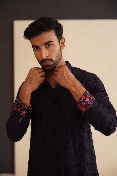 Arjan Dugal Beads Half Luppi Button Kurta Set indian designer wear online shopping melange singapore 