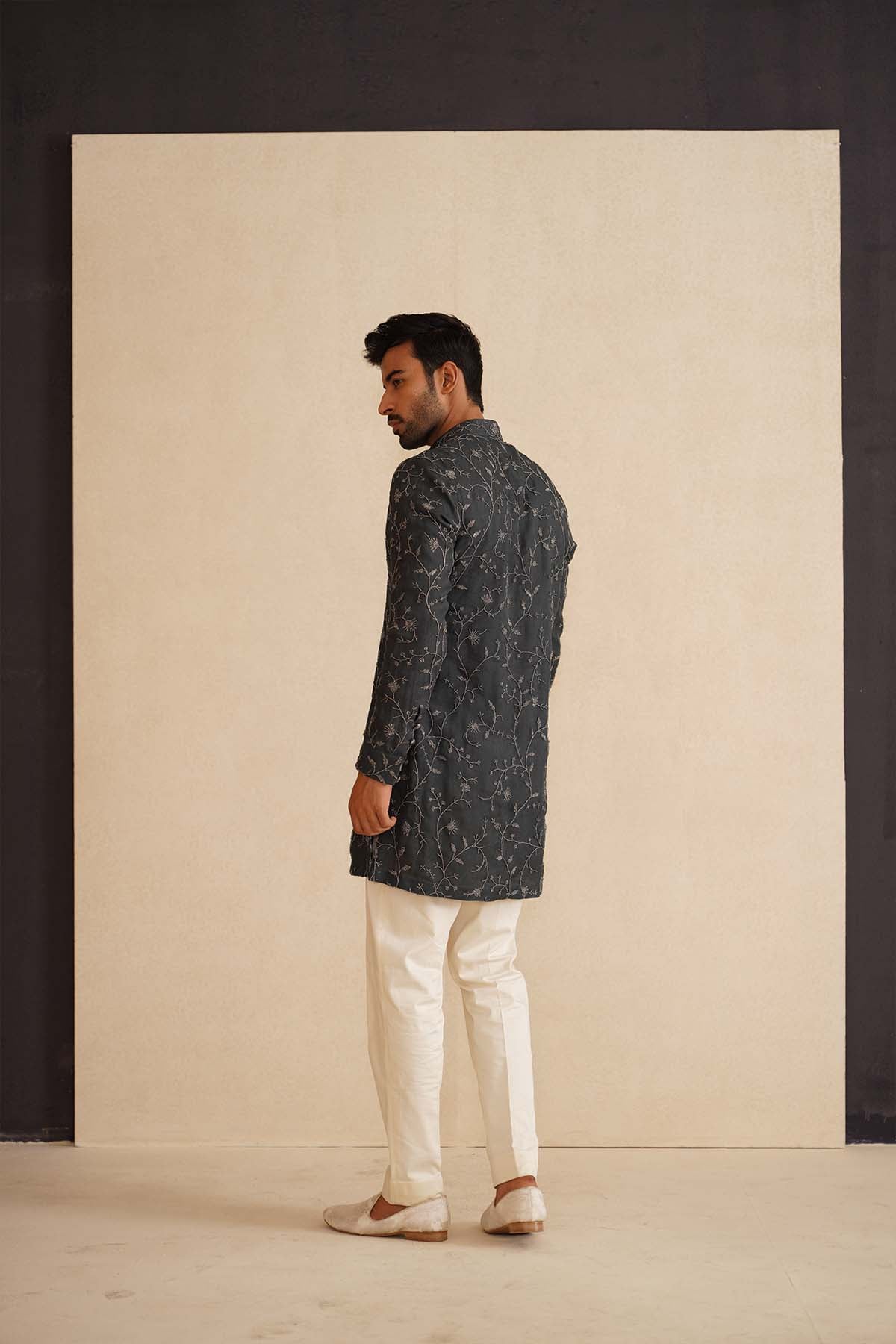 Arjan Dugal Beads Nehru Jacket Mose Green Set indian designer wear online shopping melange singapore 