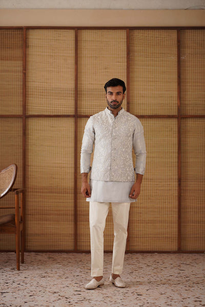 Arjan Dugal Beads Nehru Jacket Powder Blue Set indian designer wear online shopping melange singapore 