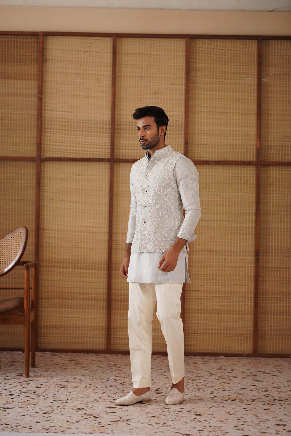 Arjan Dugal Beads Nehru Jacket Powder Blue Set indian designer wear online shopping melange singapore 