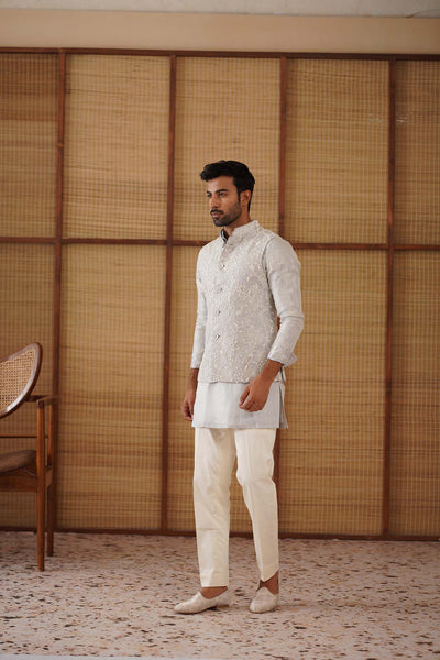 Arjan Dugal Beads Nehru Jacket Powder Blue Set indian designer wear online shopping melange singapore 