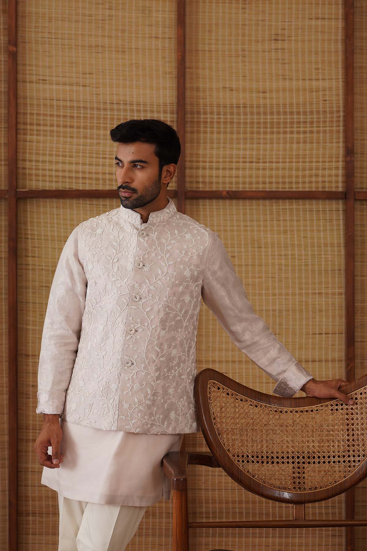 Arjan Dugal Beads Nehru Jacket Powder Pink Set indian designer wear online shopping melange singapore 