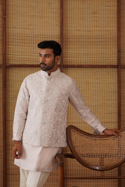 Arjan Dugal Beads Nehru Jacket Powder Pink Set indian designer wear online shopping melange singapore 