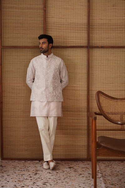 Arjan Dugal Beads Nehru Jacket Powder Pink Set indian designer wear online shopping melange singapore 