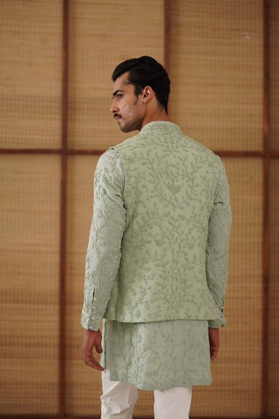 Arjan Dugal Beads Nehru Jacket Sage Green Set indian designer wear online shopping melange singapore 