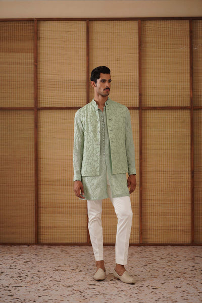 Arjan Dugal Beads Nehru Jacket Sage Green Set indian designer wear online shopping melange singapore 