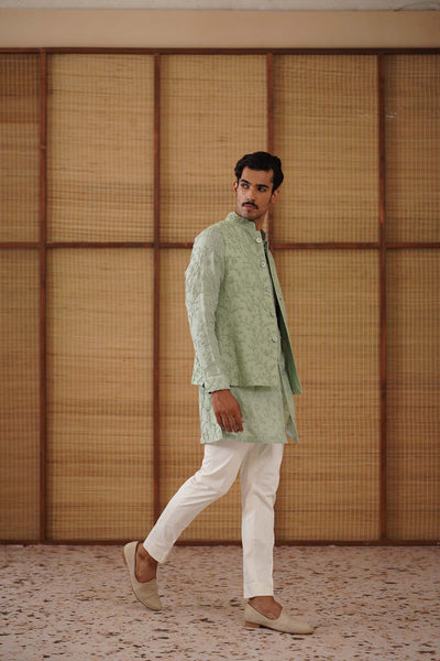 Arjan Dugal Beads Nehru Jacket Sage Green Set indian designer wear online shopping melange singapore 
