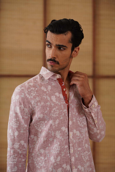 Arjan Dugal Bouquet Of Wildflowers Printed Linen Shirt Set indian designer wear online shopping melange singapore 
