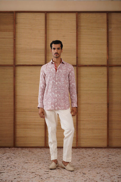 Arjan Dugal Bouquet Of Wildflowers Printed Linen Shirt Set indian designer wear online shopping melange singapore 
