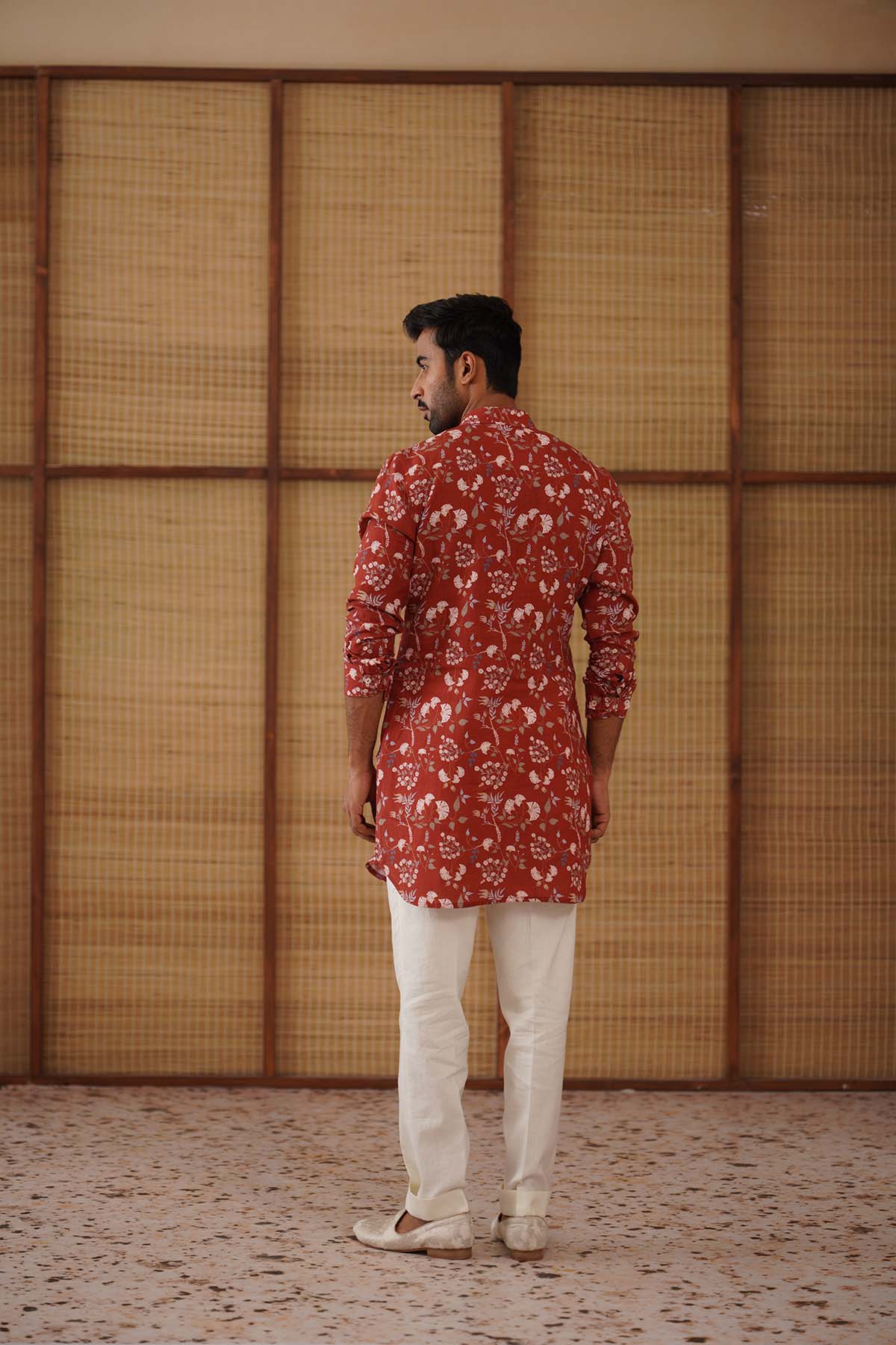 Arjan Dugal Bouquet Of Wildflowers Printed Short Kurta Set indian designer wear online shopping melange singapore 