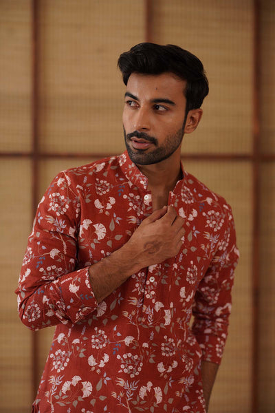 Arjan Dugal Bouquet Of Wildflowers Printed Short Kurta Set indian designer wear online shopping melange singapore 