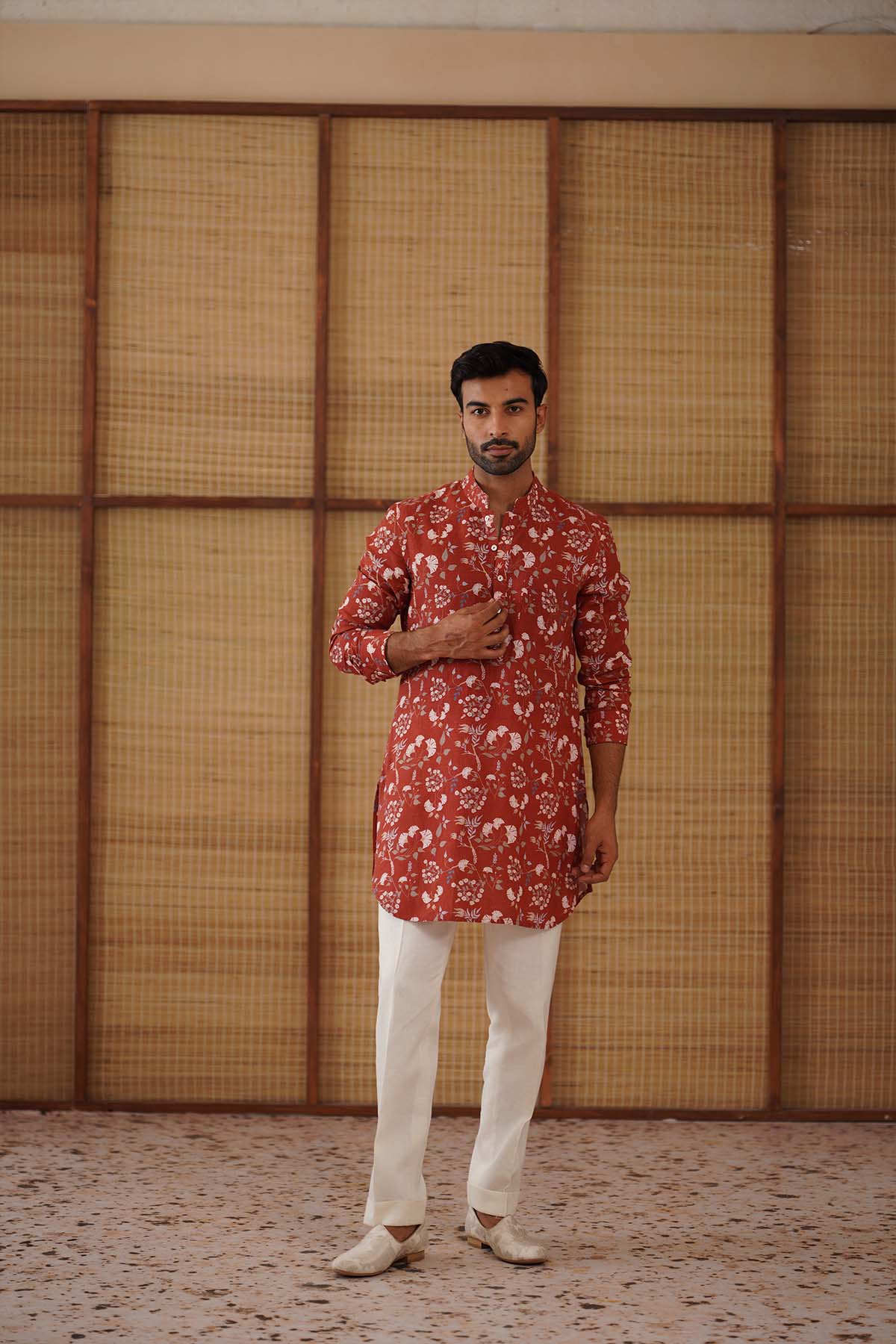 Arjan Dugal Bouquet Of Wildflowers Printed Short Kurta Set indian designer wear online shopping melange singapore 