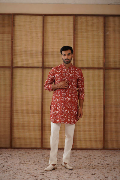 Arjan Dugal Bouquet Of Wildflowers Printed Short Kurta Set indian designer wear online shopping melange singapore 