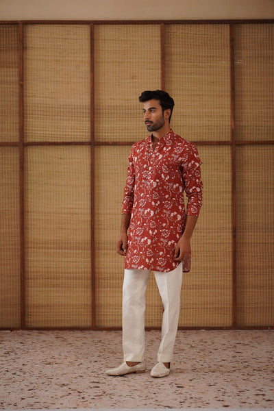 Arjan Dugal Bouquet Of Wildflowers Printed Short Kurta Set indian designer wear online shopping melange singapore 