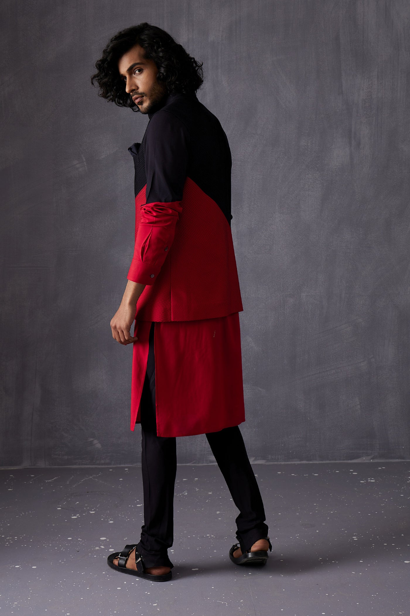 Arjan Dugal Color Block Kurta With Black Churidar Indian designer wear online shopping melange singapore