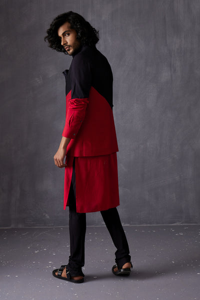 Arjan Dugal Color Block Kurta With Black Churidar Indian designer wear online shopping melange singapore