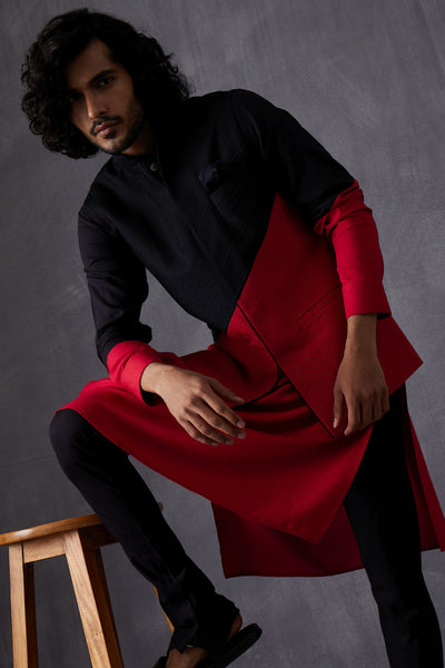 Arjan Dugal Color Block Kurta With Black Churidar Indian designer wear online shopping melange singapore