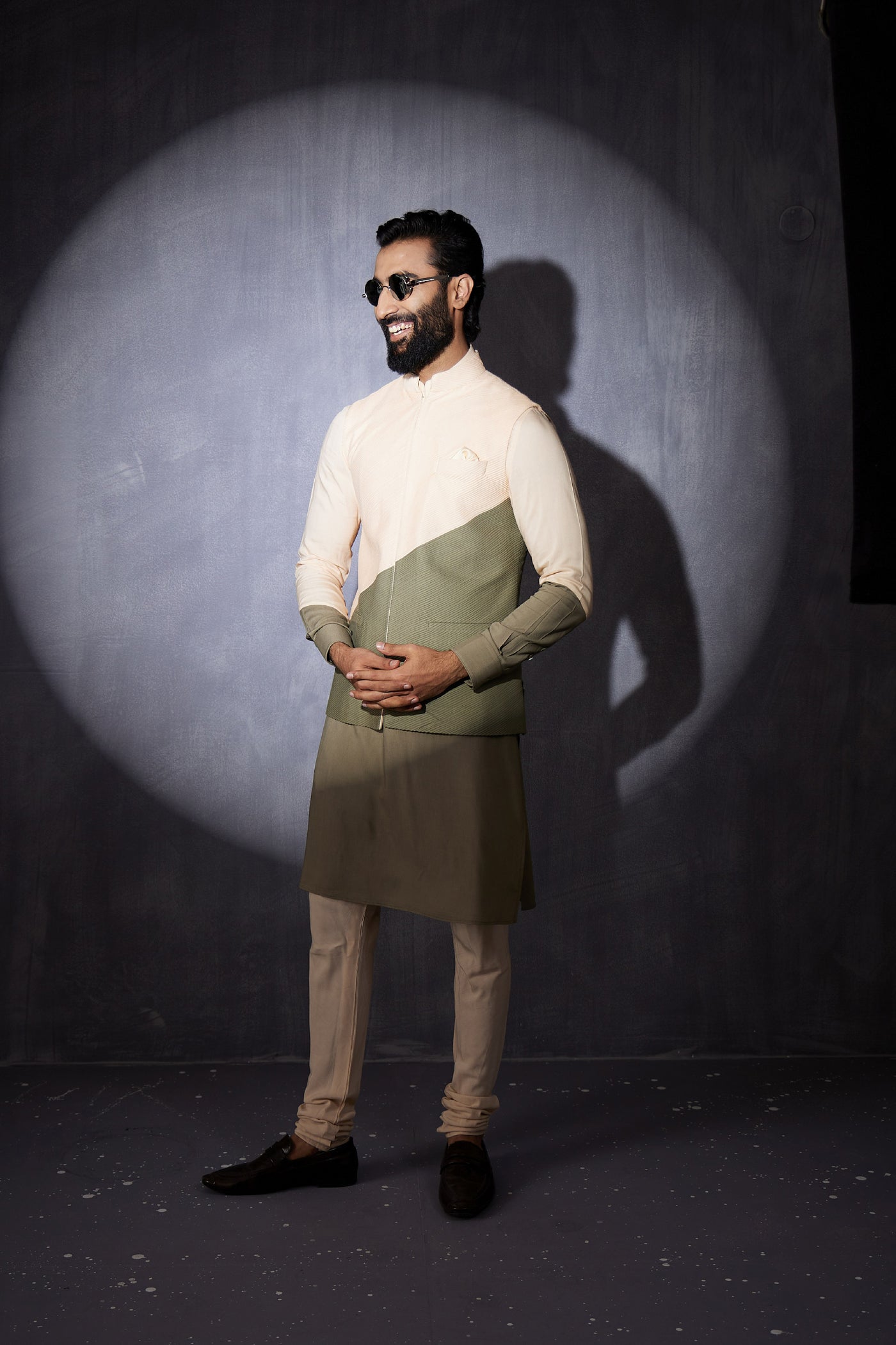 Arjan Dugal Color Block Kurta With Peach Churidar Indian designer wear online shopping melange singapore
